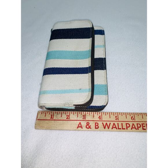Thirty-One 31 Wallet Three Zipper Blues Denim-look Stripes Canvas Twill READ - Picture 10 of 10